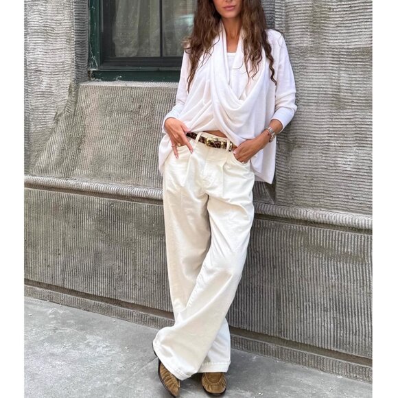 NWT R13 Damon Pleated Wide Leg Jean Sz 24/25/26 White Slubby Twill Cotton Causal - Picture 2 of 14